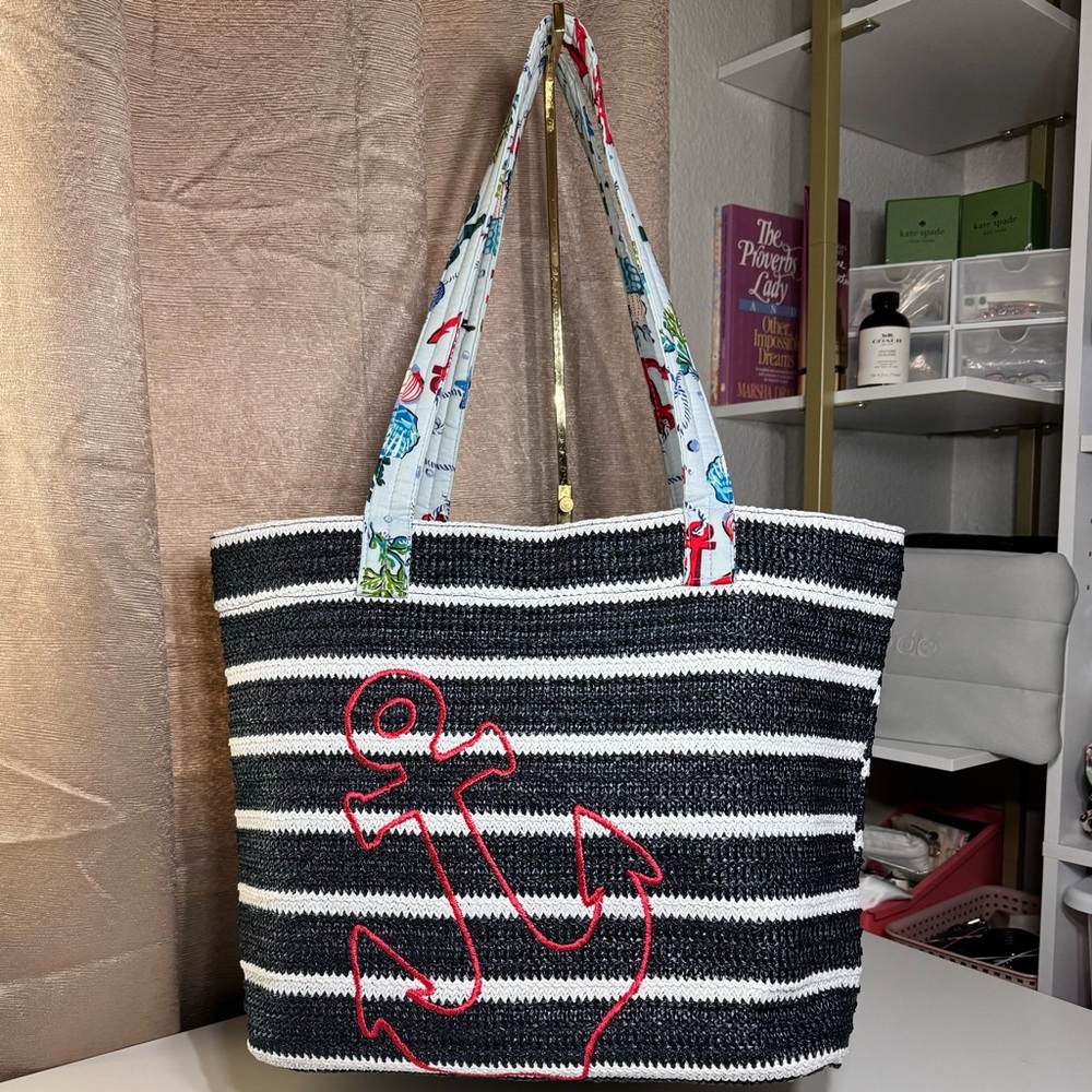 Vera Bradley Straw Beach Tote Bag in Anchors Aweigh